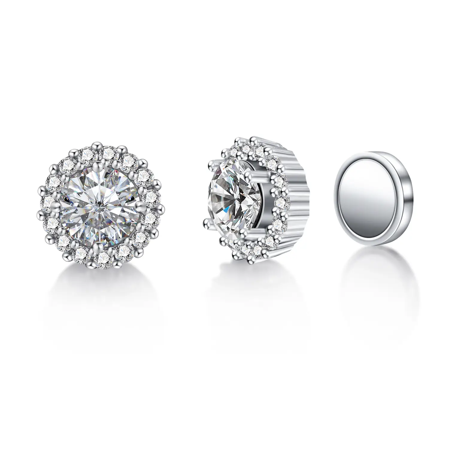 HELLOICE Moissanite Stud Earrings Halo Round Earrings Non Pierced Synthetic Moissanite Non-Piercing Jewelry Gift for Men Women