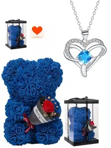 Azure Heart Sapphire Necklace Elegant infinity heart necklace with sapphire accents. Paired with a preserved rose and teddy bear gift box, a mysterious gift for birthdays, Valentine’s Day, Mother’s Day and Christmas.