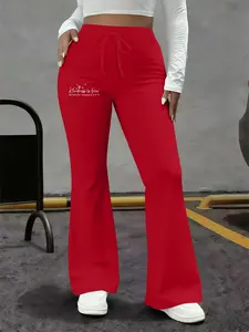 Women's Casual Flare Leg Yoga Pants, Milk Silk Material, Drawstring Waist, All Seasons Wear, Comfortable Running & Sportswear, Athleisure Pants