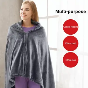 USB Heated Blanket Portable Electric Blanket Warm Heated Shawl with 7.4V Battery Pack, 3 Heating Levels Soft Car Heated Blanket, Wearable Heated Throw Blanket for Home&Outdoor (Grey)