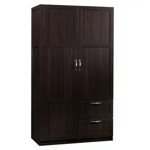 Sauder Miscellaneous Storage Wardrobe Storage Cabinet with 2 Spacious Doors Multiple Shelves Hanging Rod 2 Lower Drawers Metal Runners Customizable Storage Options