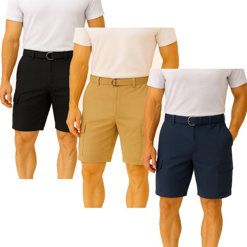 Men's 3-Pack Rip Stop Cotton Stretch Cargo Shorts With Belt Men's 3-Pack Rip Stop Cotton Stretch Cargo Shorts With Belt