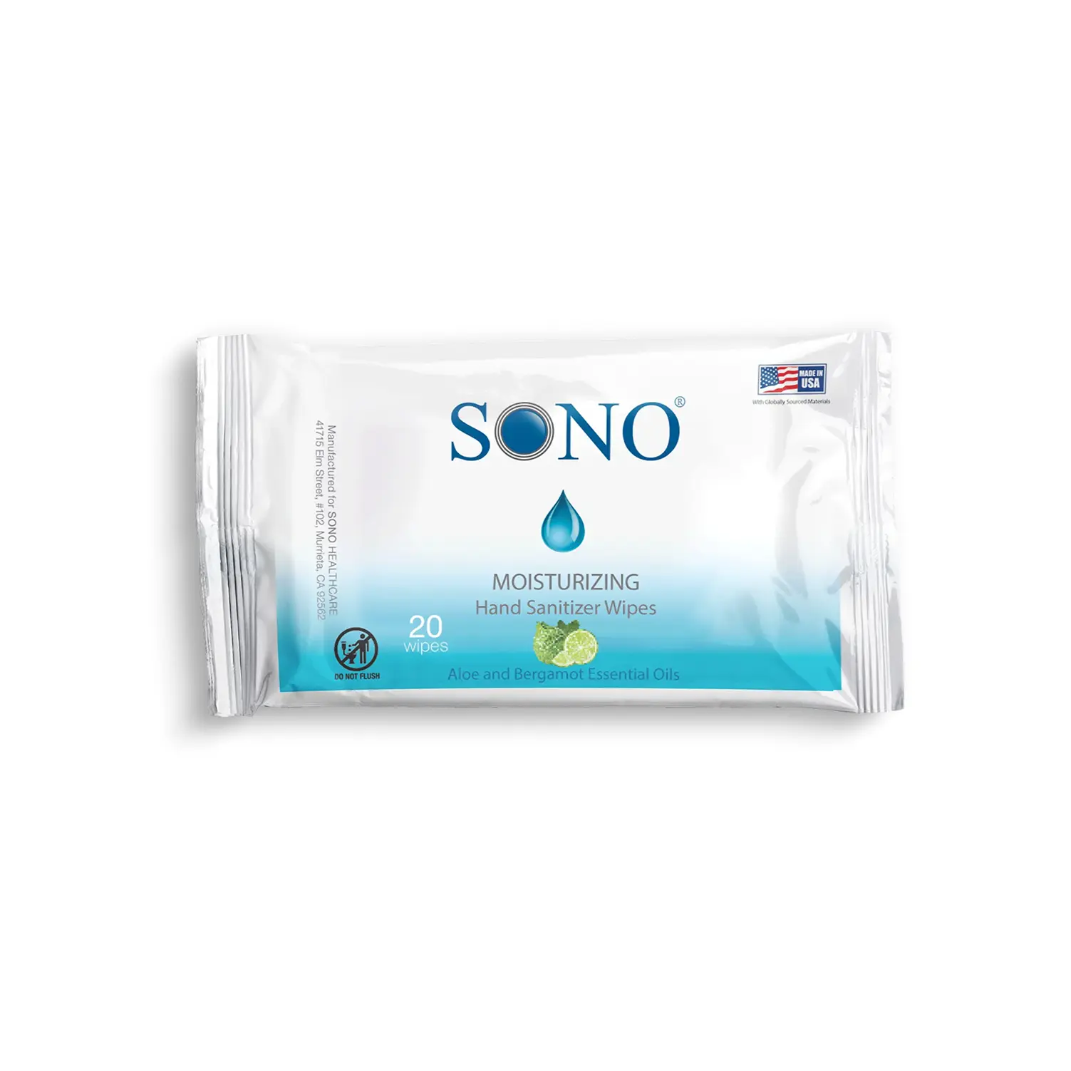 SONO Antibacterial & Moisturizing Hand Wipes – 20-Count Soft Pack | Alcohol-Free, Aloe & Vitamin E