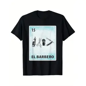 Gift for Father's Day El Barbero 100% Cotton Black T-Shirt - Mexican Barber Cards Design - Gifts for Men, Dad, Husband, Grandpa - S-XXXL