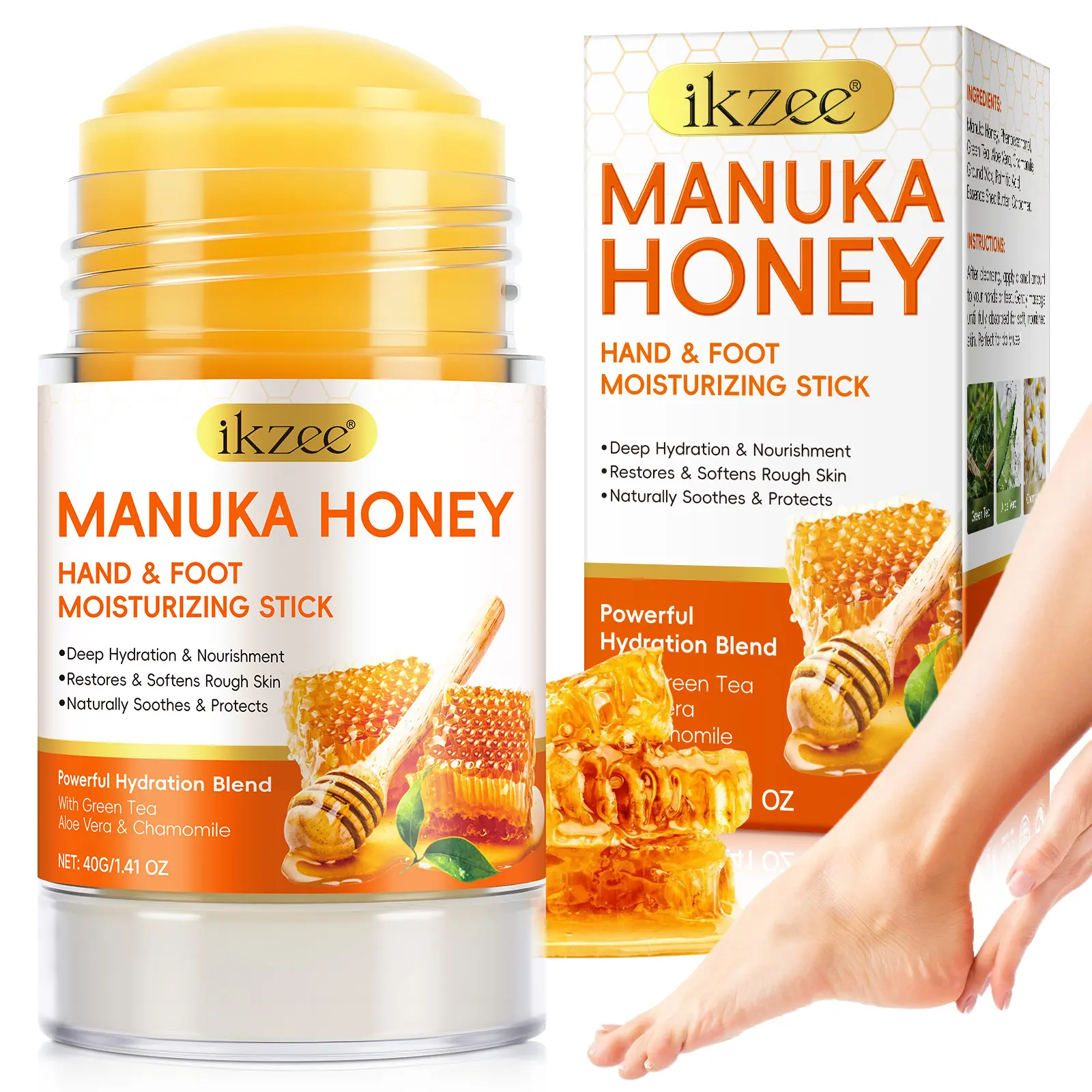 Manuka Honey Hand & Foot Balm Stick – 40g | Deep Hydration & Cracked Heel Repair | With Green Tea & Chamomile for Soft, Smooth Skin