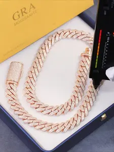 Luxury Hip Hop Style 14mm Cuban Chain Necklace, 2 Rows Moissanite Diamond, Men's High Jewelry, Easter Thanksgiving Gift