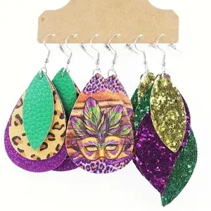 Mardi Gras Lightweight Dangle Teardrop Glitter Earrings