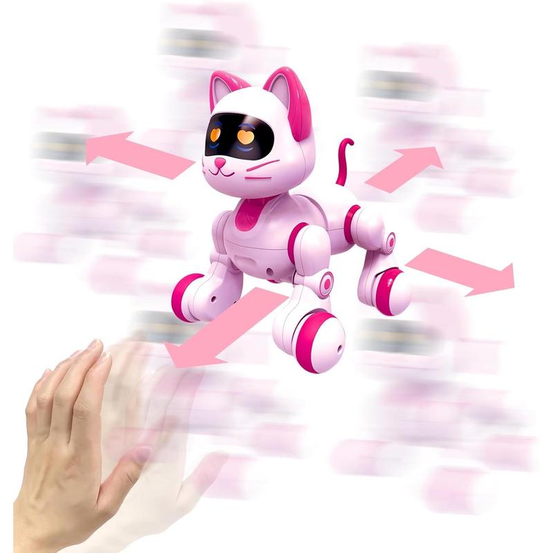 Remote Control Robot Cat Toy - RC Robotic Cat for Kids, Interactive Programmable Smart Robot Pet with Light, Sound, Touch Sensing, LED Eyes, Dance & Music, Gift for Kids 3+