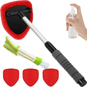 Windshield Cleaner Tool with Extendable Handle,Portable Car Interior Window Cleaning Kit , 3Microfiber Towel Pads, Auto Glass Wiper for Windshield, Trucks, SUVs, RVs, and Home Windows squeegee