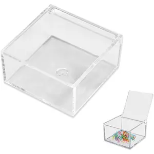 Small Acrylic Box with Lid for Paper Clips Rubber Bands Sticky Notes Hair Ties Clear Plastic Organizer Container for Desk Drawer Office Supplies Bathroom Accessories Clip and Tie Holders