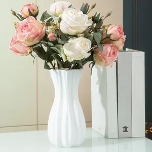 Pleated Vase 7in/9in - Shatterproof Matte Lightweight, Kids Room Safe for Flower Arranging, Faux Ceramic Outdoor Picnic, Entryway Desk Decor, Decorative Vase, Home Decor Vase, Floral, Home Decoration