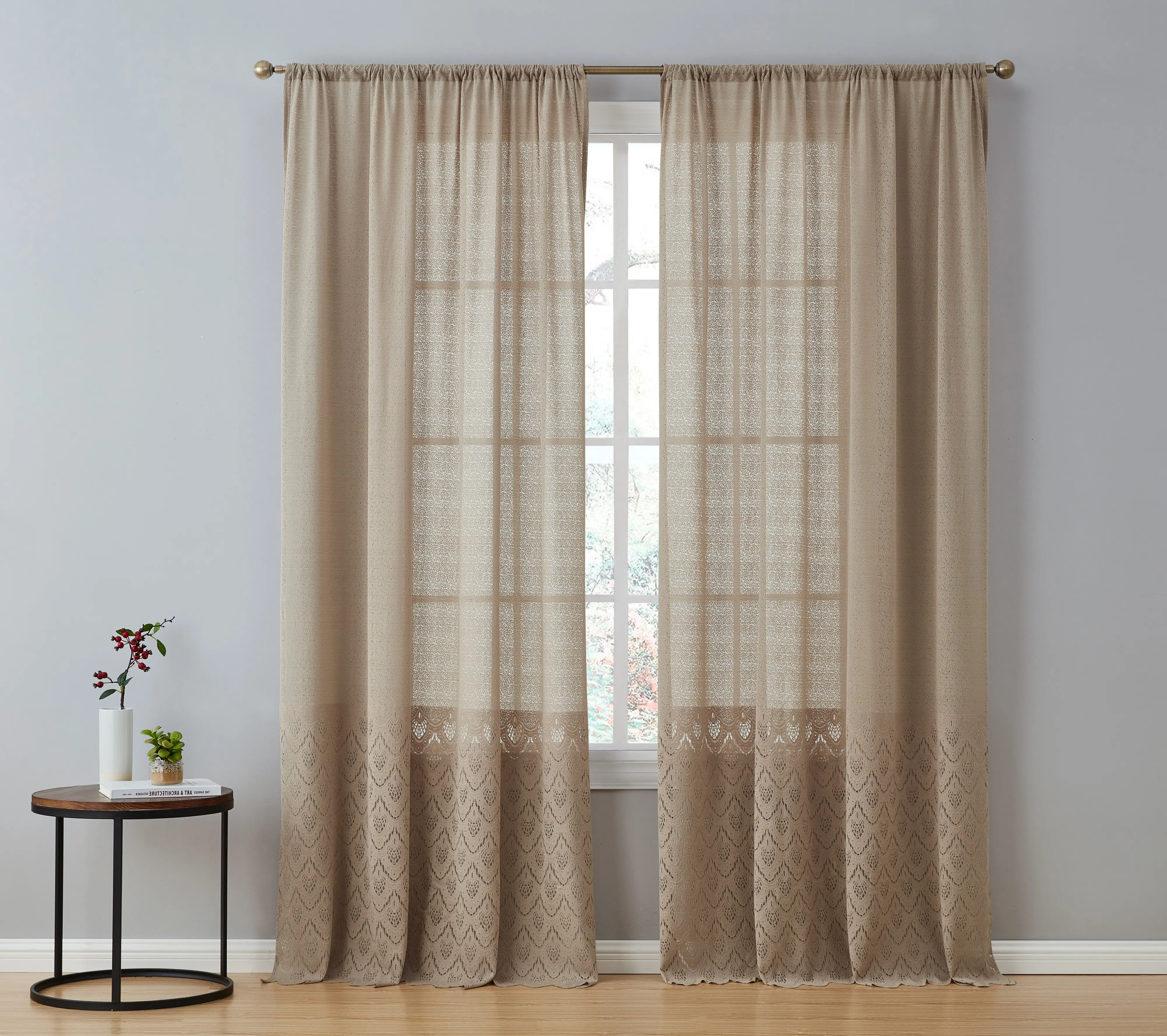 HLC.ME Monaco Macrame Lace Sheer Rod Pocket Curtain Panels Set of 2 Light Weight Romantic Airy Look for Home Decor Easy Installation Versatile Use