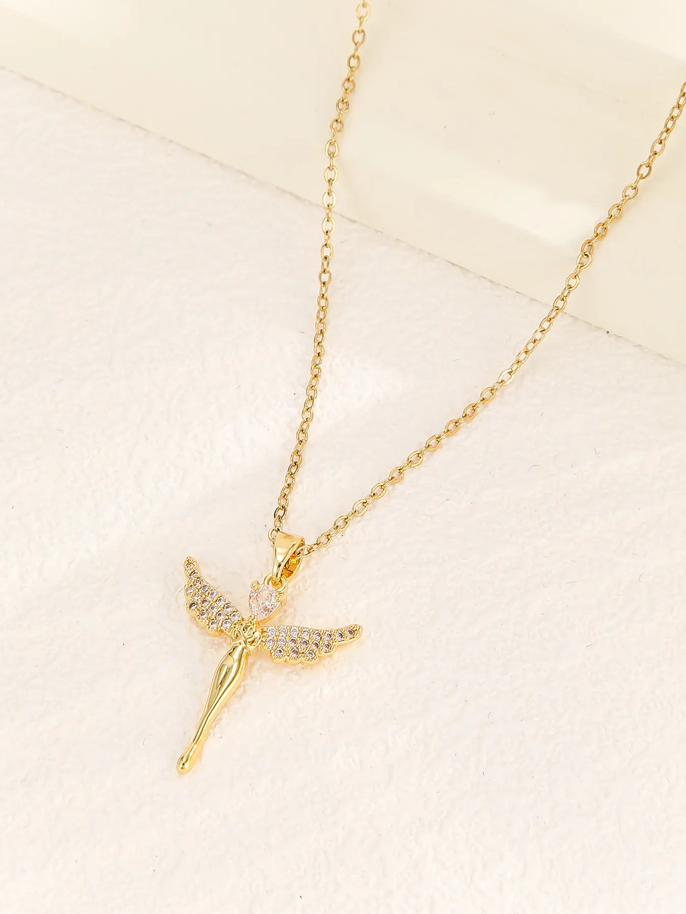 Elegant Women's Necklace with Angel Pendant, Stainless Steel Chain, Casual Style, All Seasons Jewelry Accessory, Dangling Charms Necklace