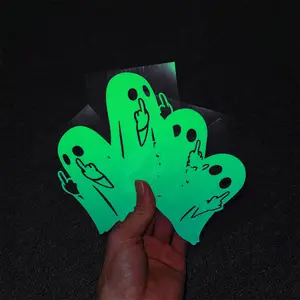 Glow-in-the-Dark Halloween Ghost - PVC Sticker Middle Finger Ghost Decal I Reflective Car Decal/Motorcycle Halloween Decal, Suitable for Car Windows and Paint (2/4 pcs)