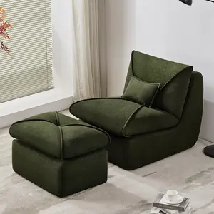 Eyisean 57" Comfy Chenille Compressed Lounge Chair with Movable Ottoman, Modern Upholstered Accent Reading Chairs, No Assembly Required, Cloud Sofa for Living Room/Small Spaces