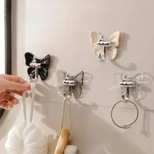 Butterfly-Shaped Self-Adhesive Hooks, No Drilling Easy Installation Waterproof Bathroom Kitchen Towel Robe Storage Hangers, Bathroom Organizing Accessories