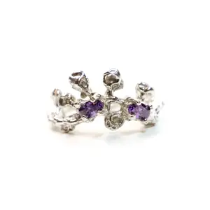 Sterling Silver Ring with Amethyst Oval Cut CZ | Size 9