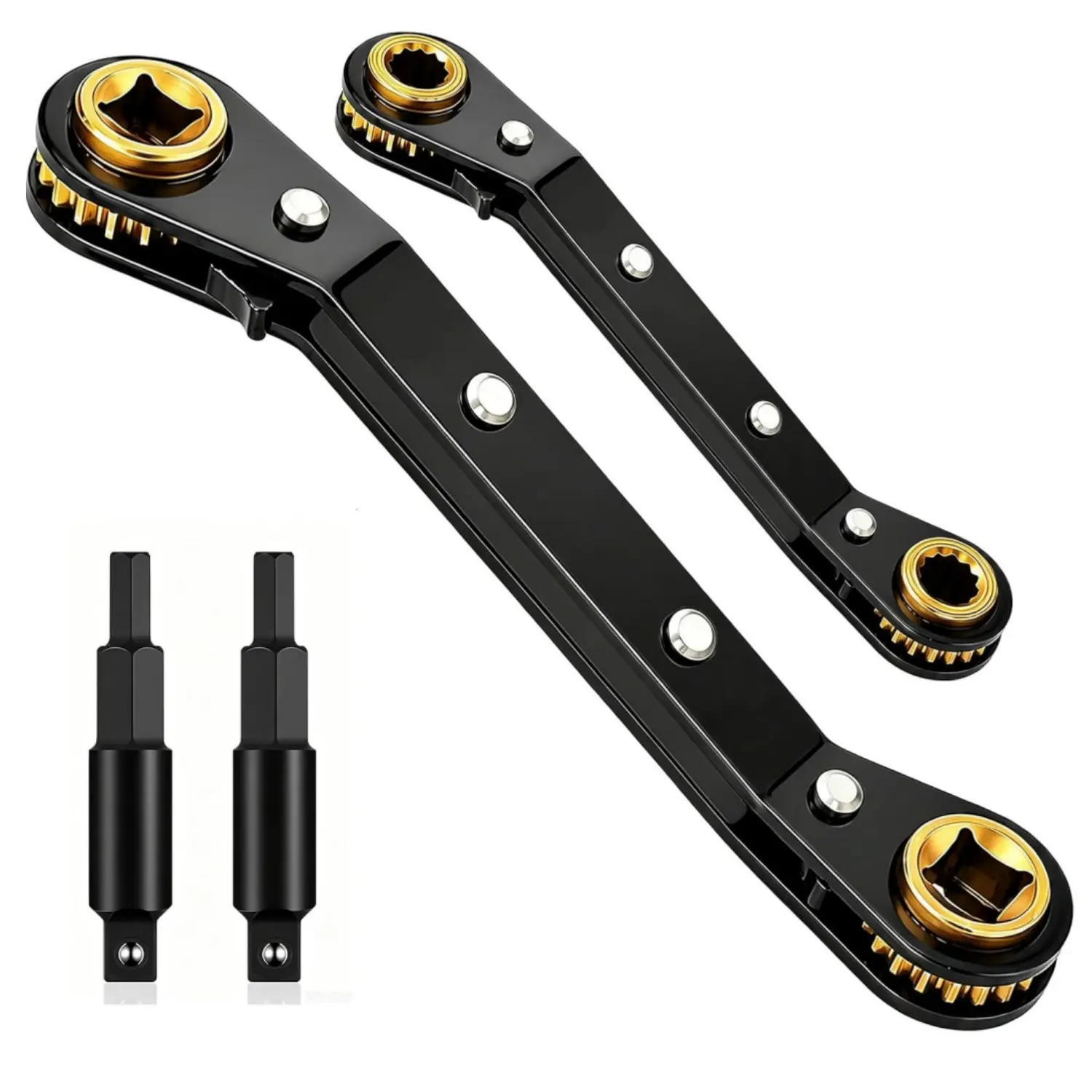 2 Pack HVAC Service Wrench Set, Air Conditioner Valve Ratchet Wrench | HVAC tools: 3/16" to 3/8" and 5/16" x 1/4" service wrenches with 2 hex bit adapters for AC and refrigeration equipment repair - Home Improvement.