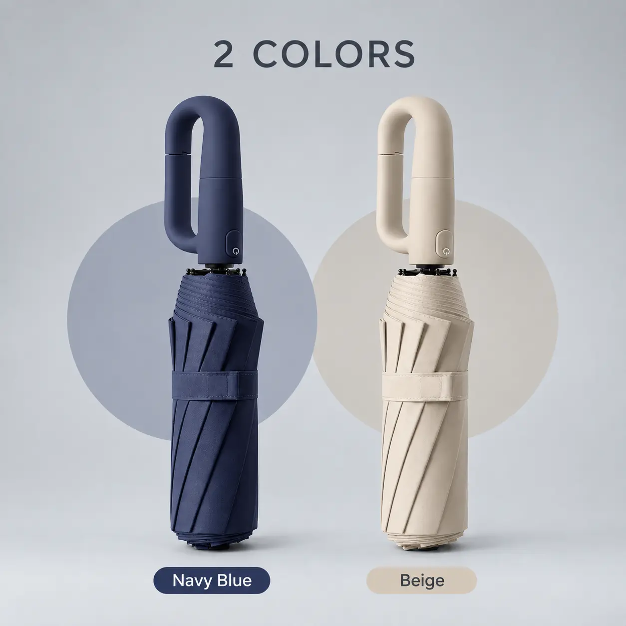 Automatic 3-Fold Compact Umbrella with Loop Handle, Portable Travel Rain Umbrella for Women and Men, Navy Blue & Beige