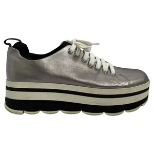 Pre-owned Prada Women's Prada Platform Sneakers in Silver Leather  by Rebag