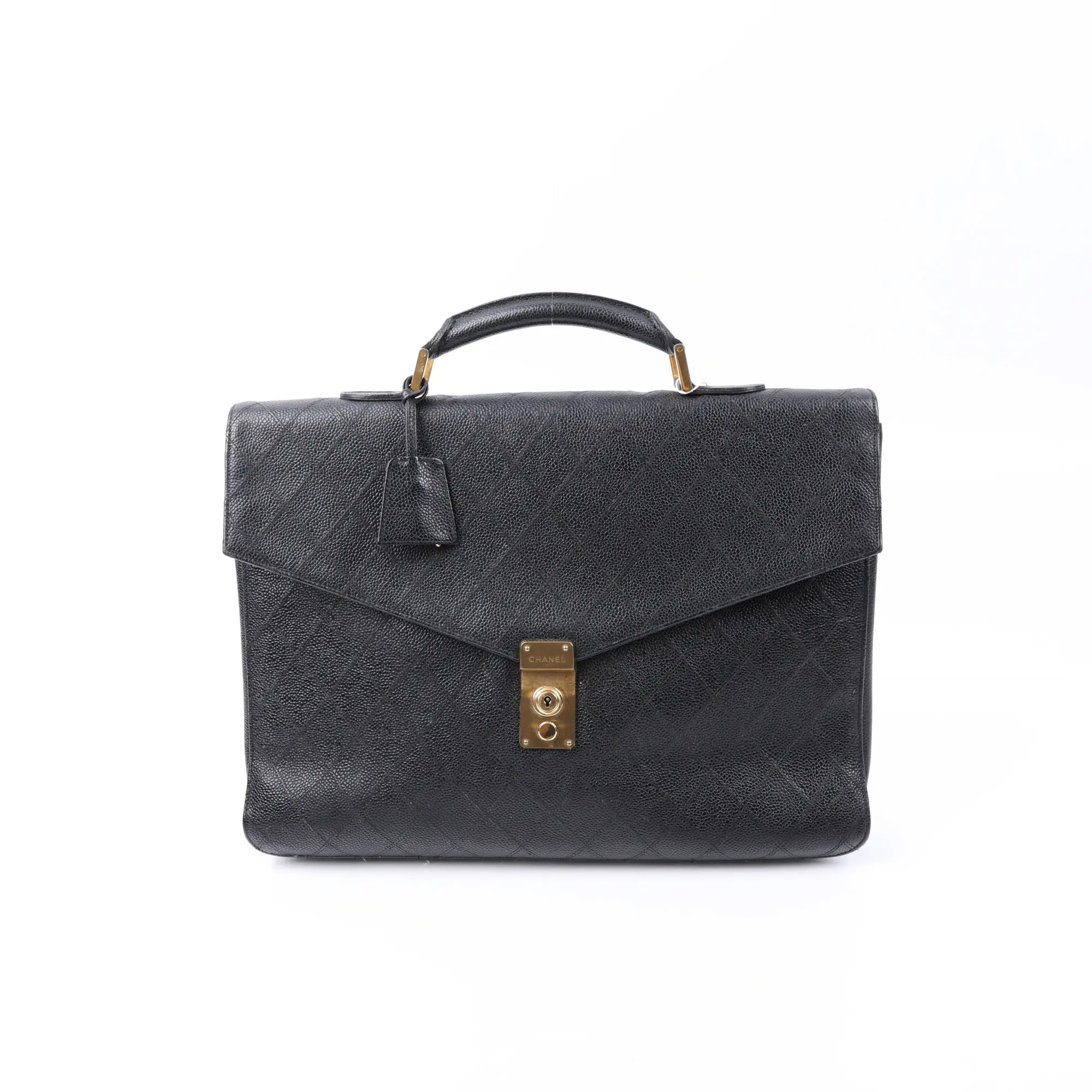 Pre-owned CHANEL leather Small leather goods Quilted Caviar Briefcase (33685)