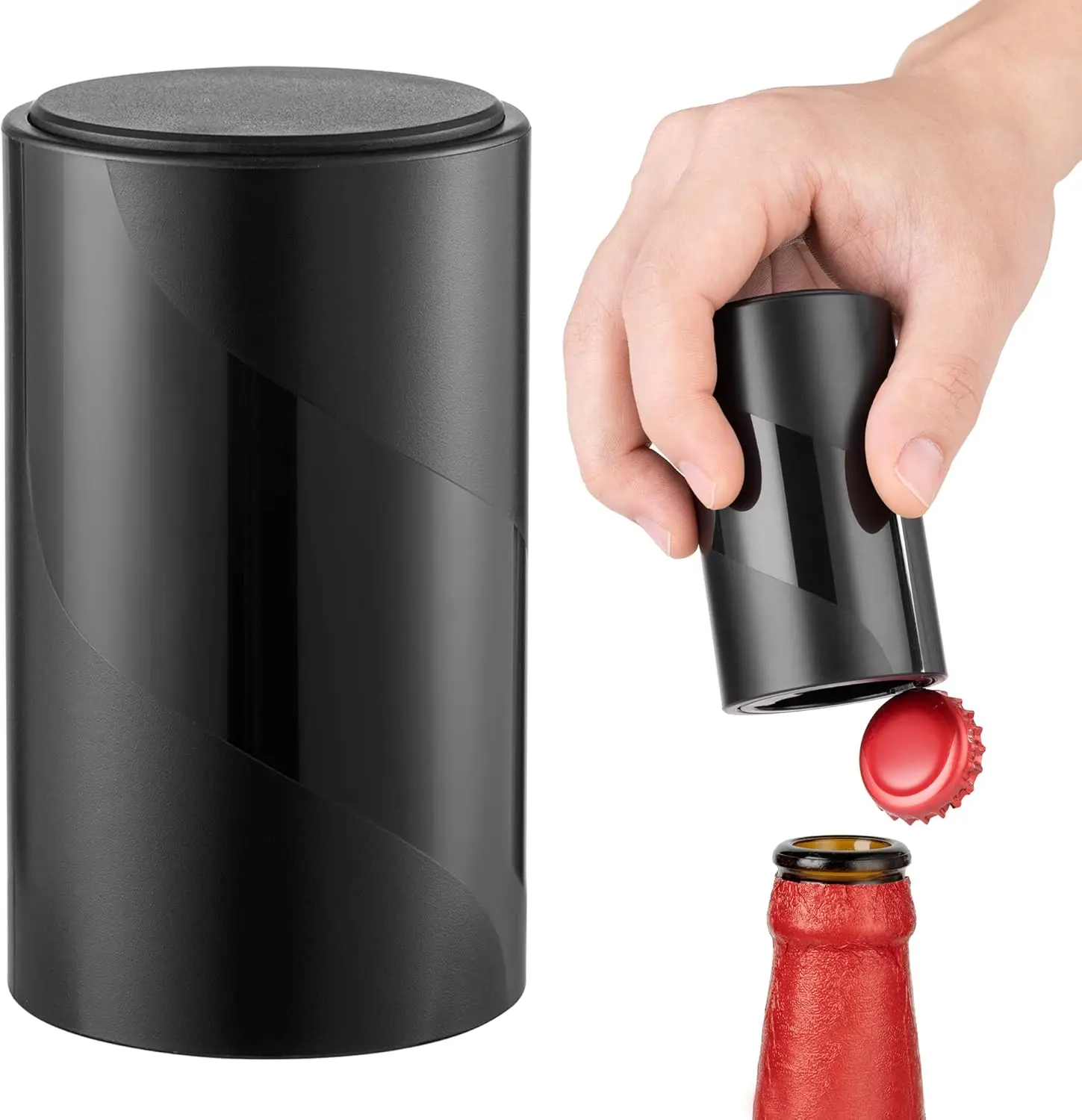 Magnetic Bottle Opener, Bottle Cap Opener, Automatic Magnetic Beer Opener, Press & Pop Lid Open, Stainless Steel Magnetic Bottle Cap Catcher, Push & Pull Magnet Bottle Opener, Pack of 1 (Black) Kitchen Portable