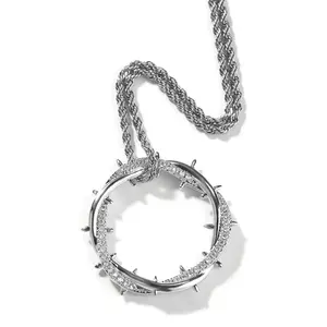 Cubic Zirconia Barb Wire Thorn Pendant Necklace for Women and Men Elegant Rope Chain Jewelry