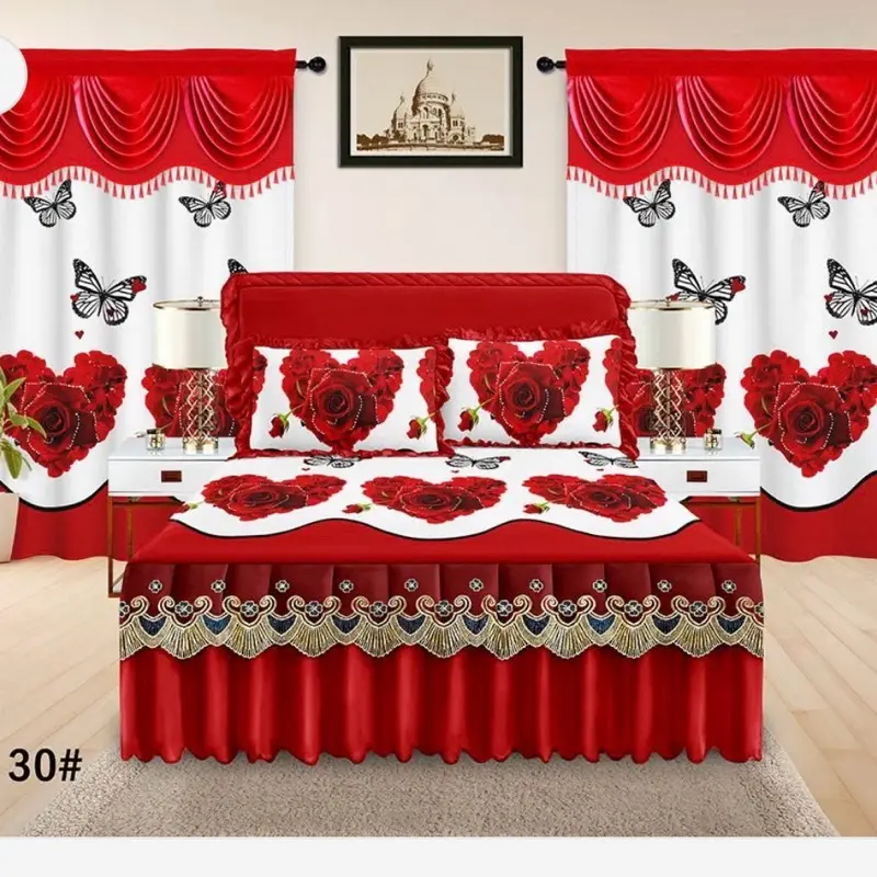 5-Piece Bedskirt and Matching Curtains Set for Bedroom Decor