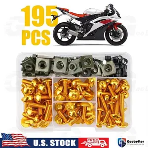 195PCS Motorcycle Fairing Bolt Kit CNC Aluminum Screws Nuts Fasteners M5 Body Panel Mount Hardware Clips Anodized Rust Resistant Universal Sportbike Replacement Kit