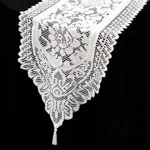 Lace 14"x108" Table Runner White Floral Embroidered - Vintage Style Tabletop Decor