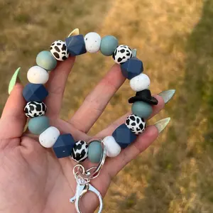 Cow Print With Black Cowboy Hat Silicone Beaded Keychain