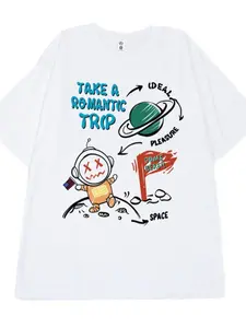 Summer New Astronaut Fun Print T-Shirt, American Vintage Style, Loose Round Neck Unisex Short Sleeve, Comfortable Soft Fabric