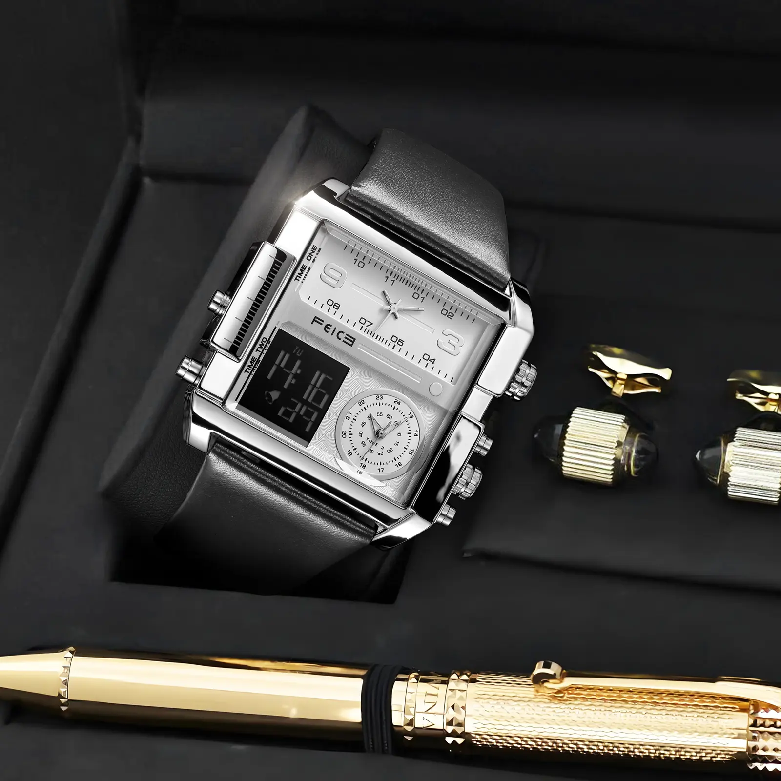 FEICE Men's Multifunctional Watch - Stainless Steel Quartz Timepiece with Large Dial Chronograph, Luminous Waterproof Feature, Elegant High-Quality Fashion Luxury Men's Accessory, Men's Accessories