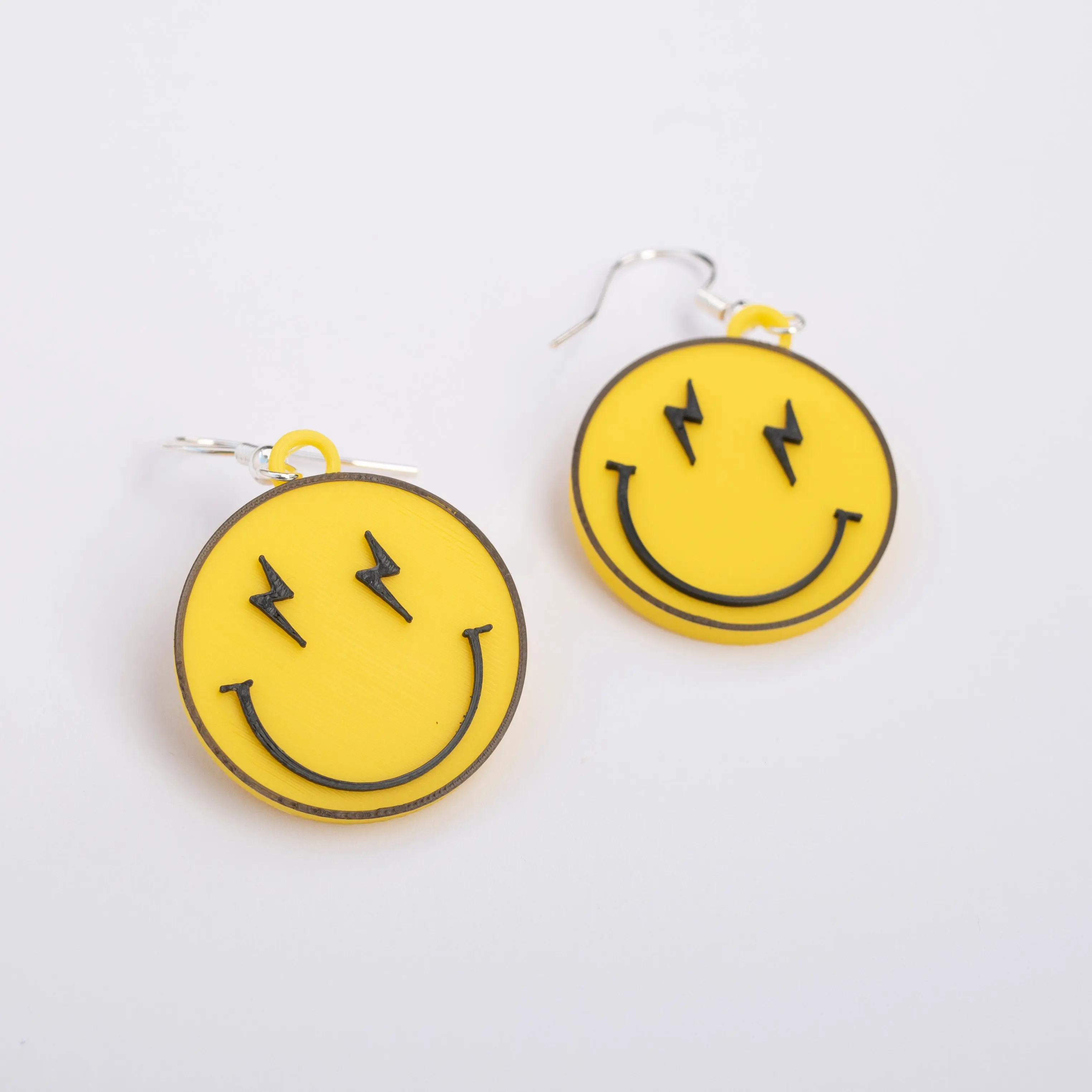3D Printed Playful Yellow/Black Smiley Face Charm Earrings - Sterling Silver Pink PLA Super Lightweight Casual Daily Costume Jewelry, Birthday Gift for 11-Year-Old Girlboss, Choking Hazard Small Parts, Tarnish-Resistant Note