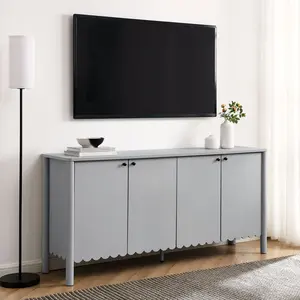 Emmeline 66" 4-Door Scalloped Sideboard Cabinet in Light Gray