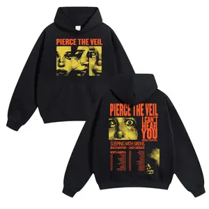 Unisex Pierce The Veil Band  Cotton Hoodie For Autumn Winter Thick Warm Retro Print Versatile For Ins Street Style Couples Outfits Top Choice For Boyfriend Gift Fabric Menswear Casual Fit
