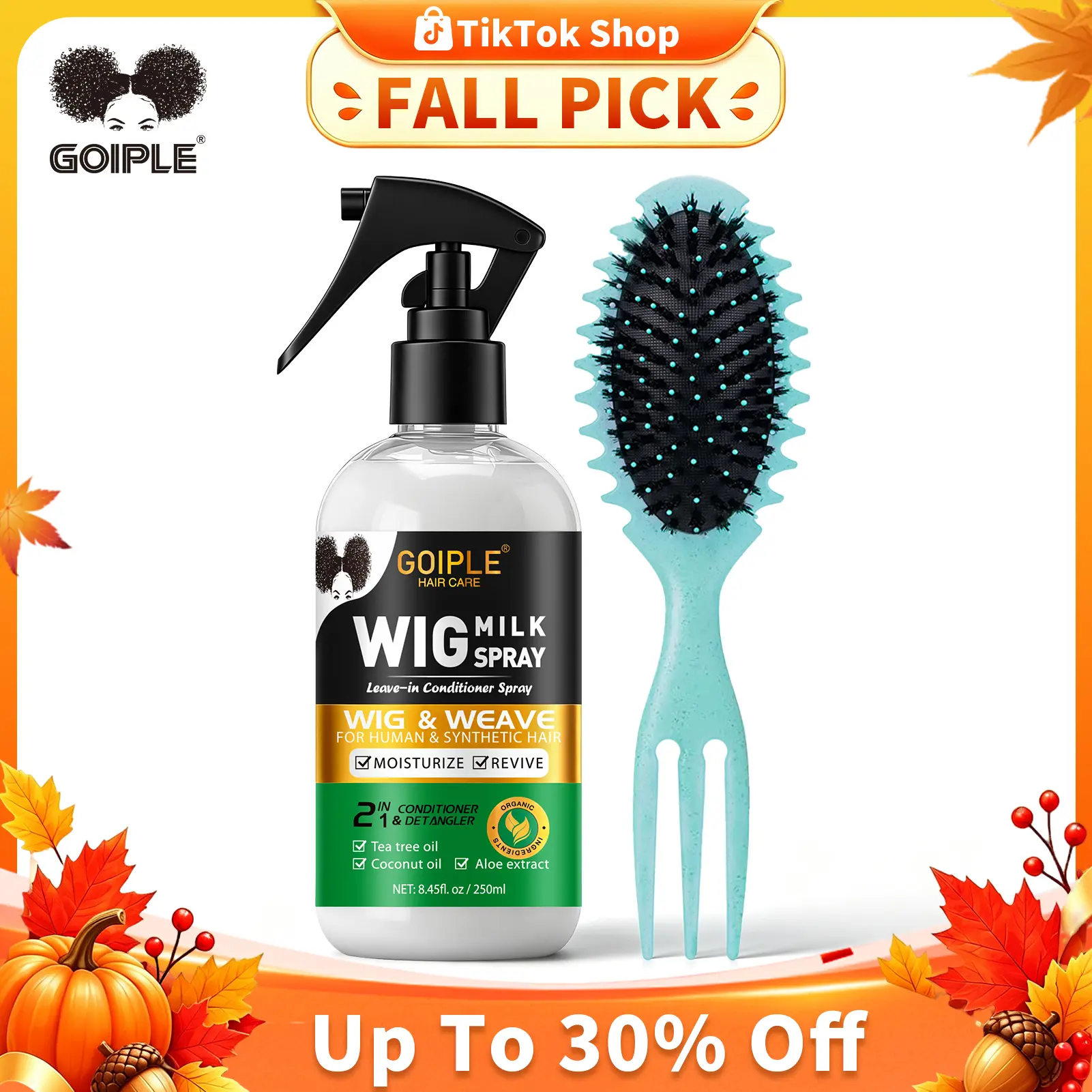 【SUMMER VIBES】250ml Wig Milk Spray & Comb Haircare Set - Gentle Non-Toxic Beauty Products, Leave-In Conditioner Detangler for Synthetic & Human Wigs, 2-in-1 Moisturizer with Tea Tree & Coconut Oil, Hydration & Frizz Control, Easy Combing,back to school