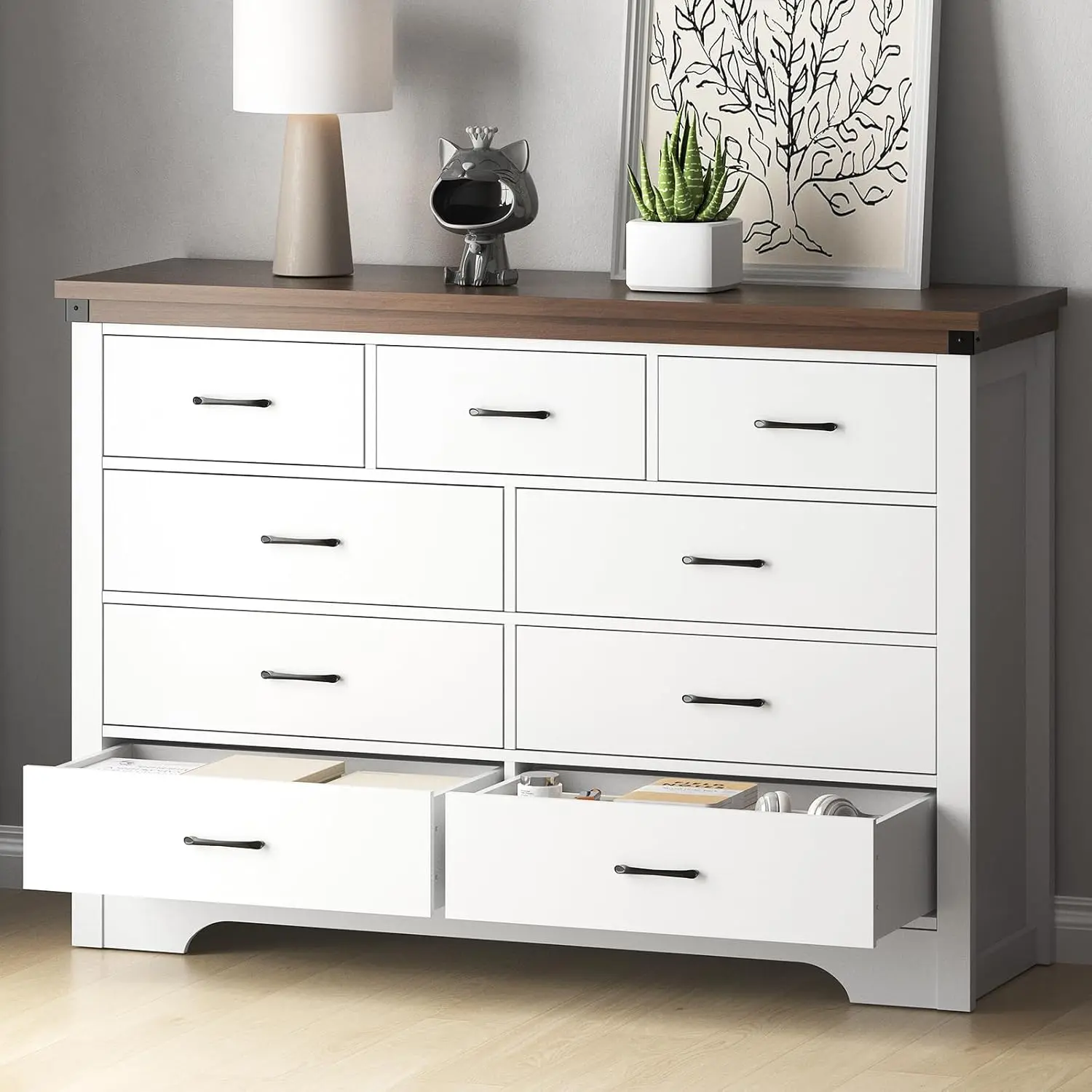 Airynee 52-Wide Rustic White Farmhouse Large Dresser - 9-Drawer Wooden Chest with Practical Drawer Design, Effortless Assembly, Stable Sturdy Dresser TV Stand Storage Organizer - TikTok Shop Airynee 52-Wide Rustic White Farmhouse Large Dresser - 9-Drawer Wooden Chest with Practical Drawer Design, Effortless Assembly, Stable Sturdy Dresser TV Stand Storage Organizer - TikTok Shop