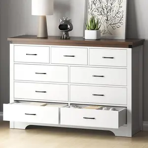 Airynee Farmhouse 9 Drawer Dresser for Bedroom 52 Wide Chest of Drawers Wooden Dresser TV Stand Storage Organizer White Rustic Charm Stable Sturdy Construction
