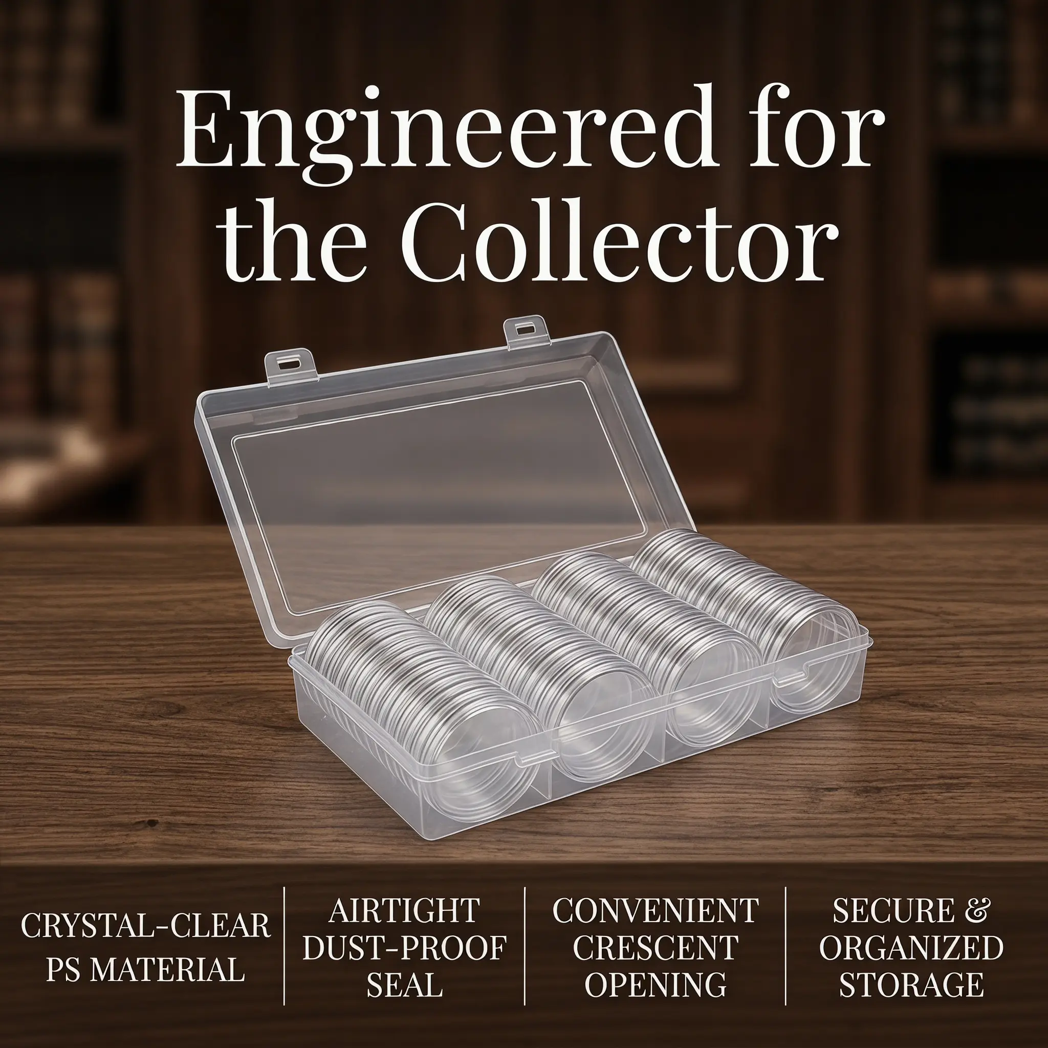 60PCS Clear Round Coin Holder Cases41mm, Plastic Storage Box CollectionSupplies
