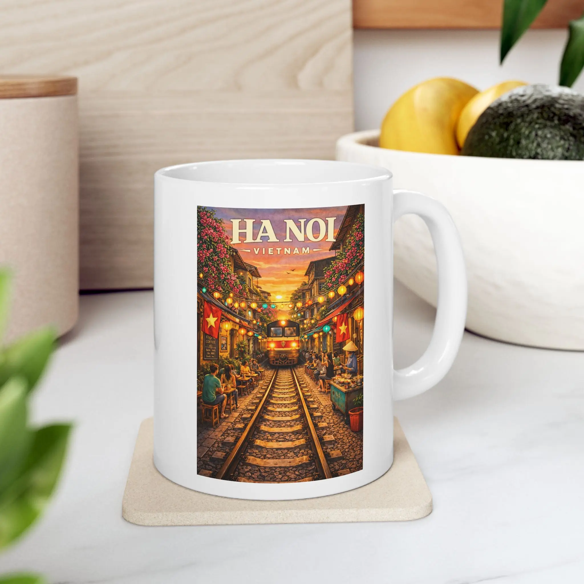 Hanoi Train Street Ceramic Coffee Tea Cup, Vietnam Travel Mug