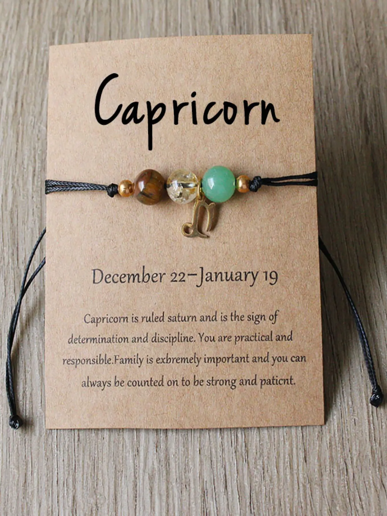 Capricorn Zodiac Handmade Braided Bracelet for Women, Adjustable Natural Stone Crystal Beaded Jewelry, Unique Astrology Gift Idea