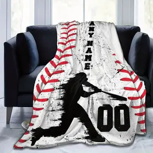 [1pc Baseball Blanket] 1pc Cool Baseball Theme Personalized Blanket - Name and Number, Boys and Girls