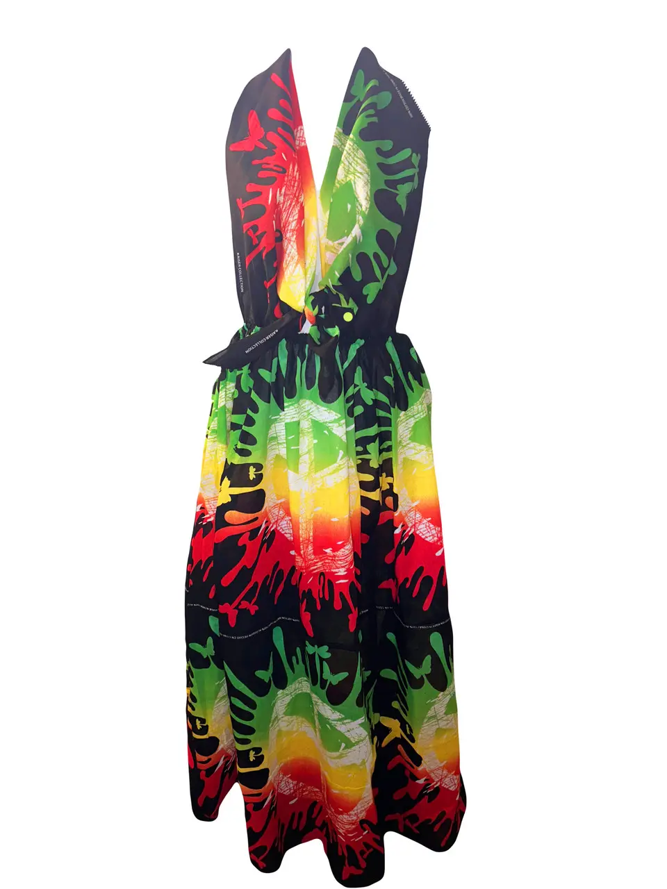 Rasta Red Gold and Green Backless Scarf Dress  Adjustable waist