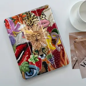 Colorful Collage Pattern Three-Tier Stand iPad Case,Transparent Acrylic Hard Back,Pencil Slot & Charger Port,Fits iPad 7.9/10.2/10.5/10.9/11/12.9 inch,Shock-resistant Full Cover Tablet Case Suitable for Offices Schools Homes, Ipad Accessories