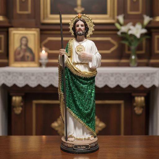 San Judas Tadeo Statue 16" - Patron of Impossible Causes Spiritual Protection with Green Mantle & Gold Accents for Altars Home Protection Religious
