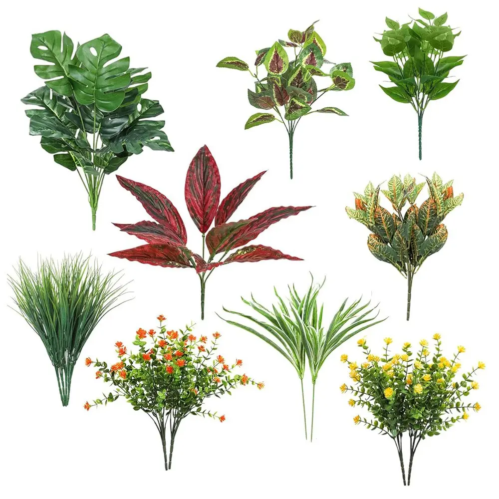 16pcs Artificial Spring Outdoor Flowers, Decorative Outdoor Flower, UV Resistant Plants, Plastic Boston Fern Lavender Shrubs for Garden Patio Porch Window Box Decor, Artificial Flowers For Outside, Artificial Flower Decorations