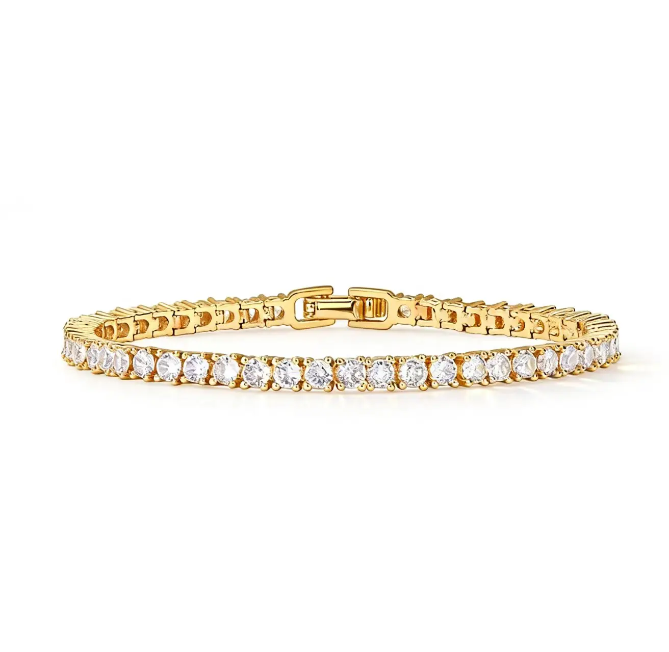 Elegant Tennis Bracelet with 3mm Cubic Zirconia, Gold or Silver Plated Diamond Decorated Chain for Men & Women, Durable & Easy to Maintain, Bling Effect