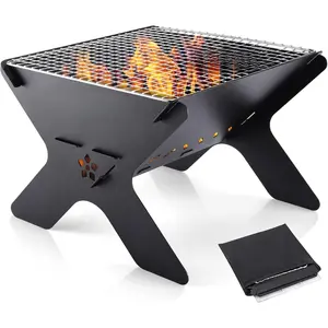 Camping Campfire Grill, Portable Folding Charcoal Grills, Backpacking BBQ Grill, Heavy Duty Firepit Grill with Carry Bag  Outdoor Cooking, Bonfire, Patio, Backyard
