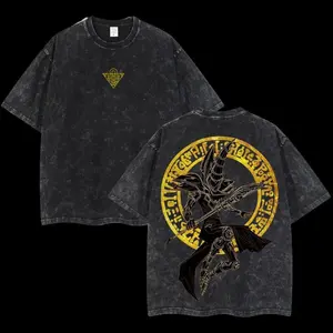 Retro Heavy Limited Monster Card "Dark Magician" Yu-Gi-Oh! Anime Double Printed Vintage Oversized Washed Tee Unisex Oversize Anime Manga Washed Heavyweight Cotton T-shirt, Gift For Anime Fan, Anime Lover